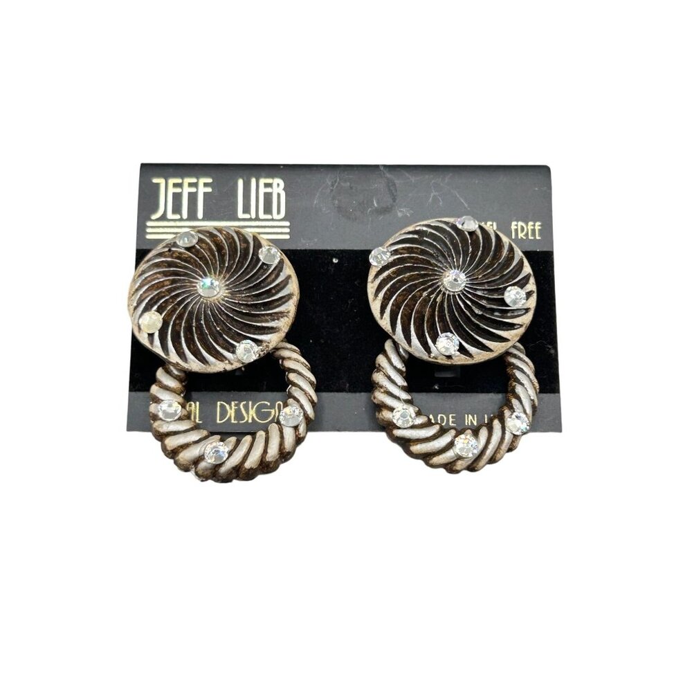 Vintage Jeff Lieb Clip On Earrings NOS Removable Dangle Design & Rhinestones